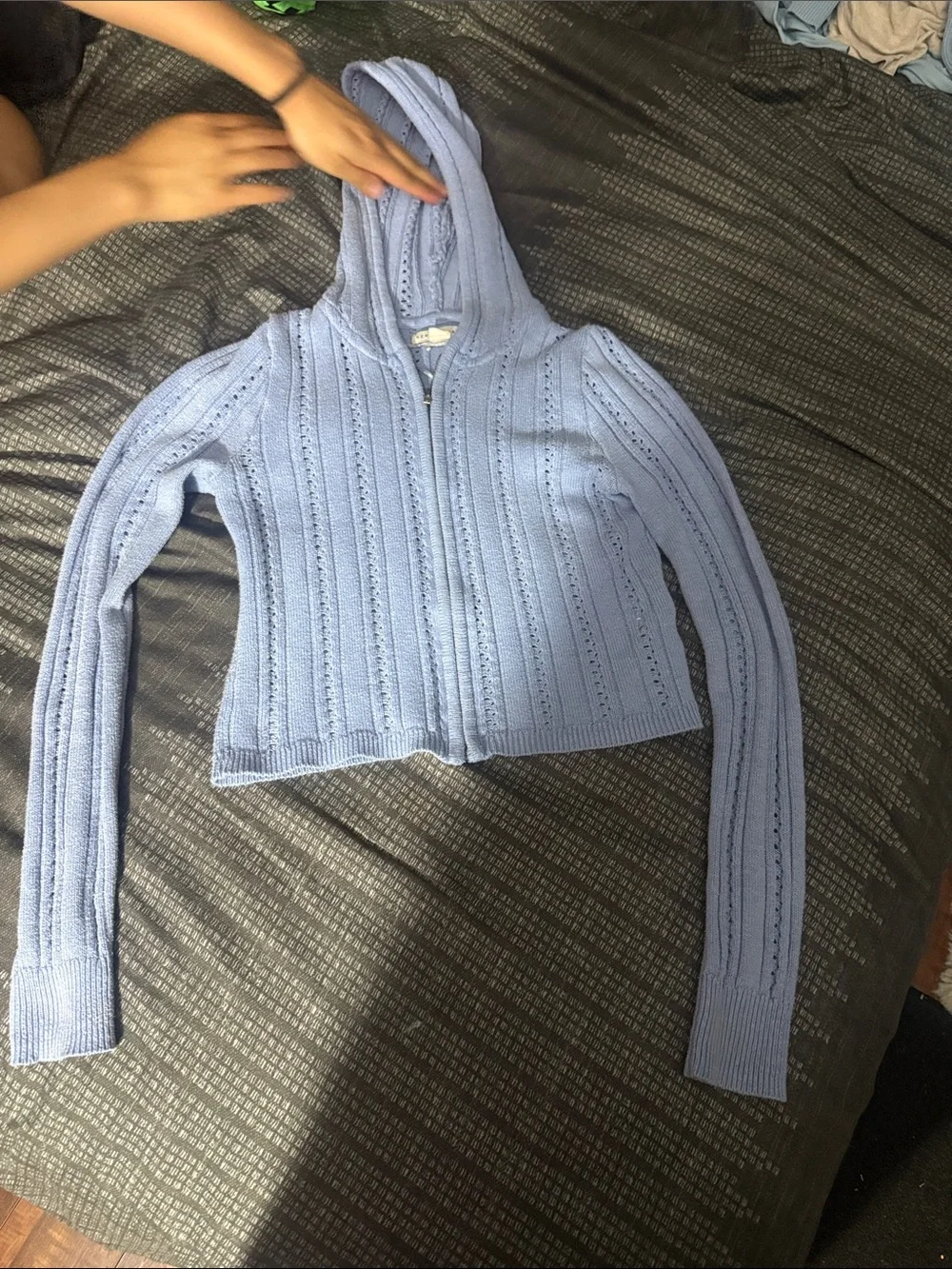 Aeropostale Light Blue Knit Hooded Zip Cardigan
